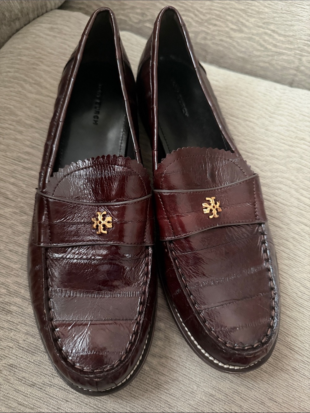 Tory Burch women’s  Burgundy Patent Leather Penny Loafers
